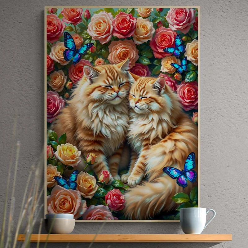5D Diamond Painting – Kuschelkätzchen im Rosengarten