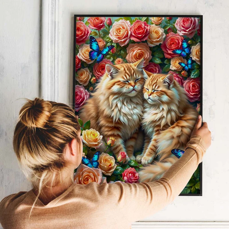 5D Diamond Painting – Kuschelkätzchen im Rosengarten
