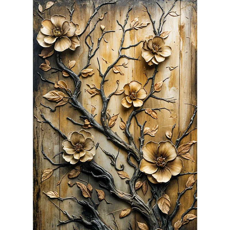 5D Diamond Painting – Goldene Blütenpracht