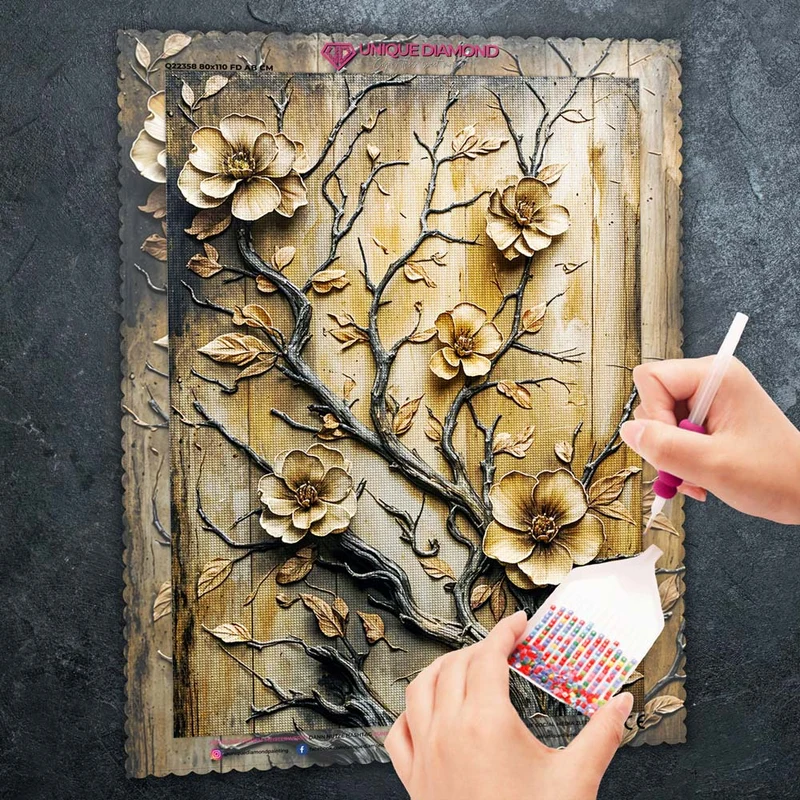 5D Diamond Painting – Goldene Blütenpracht