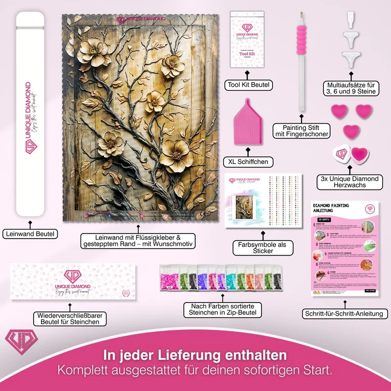 5D Diamond Painting – Goldene Blütenpracht