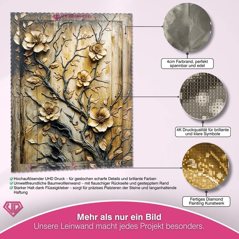 5D Diamond Painting – Goldene Blütenpracht