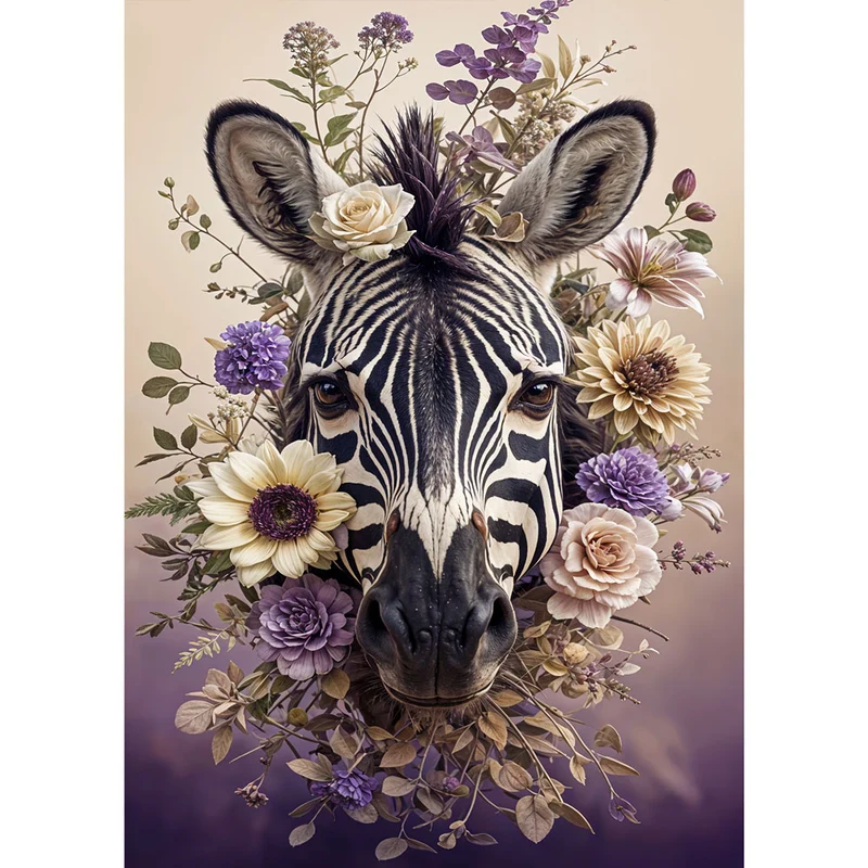 5D Diamond Painting – Zaira, das elegante Blumen-Zebra