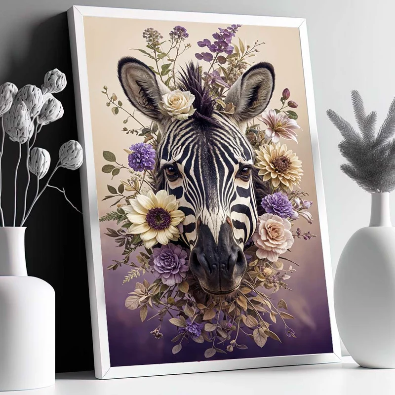 5D Diamond Painting – Zaira, das elegante Blumen-Zebra