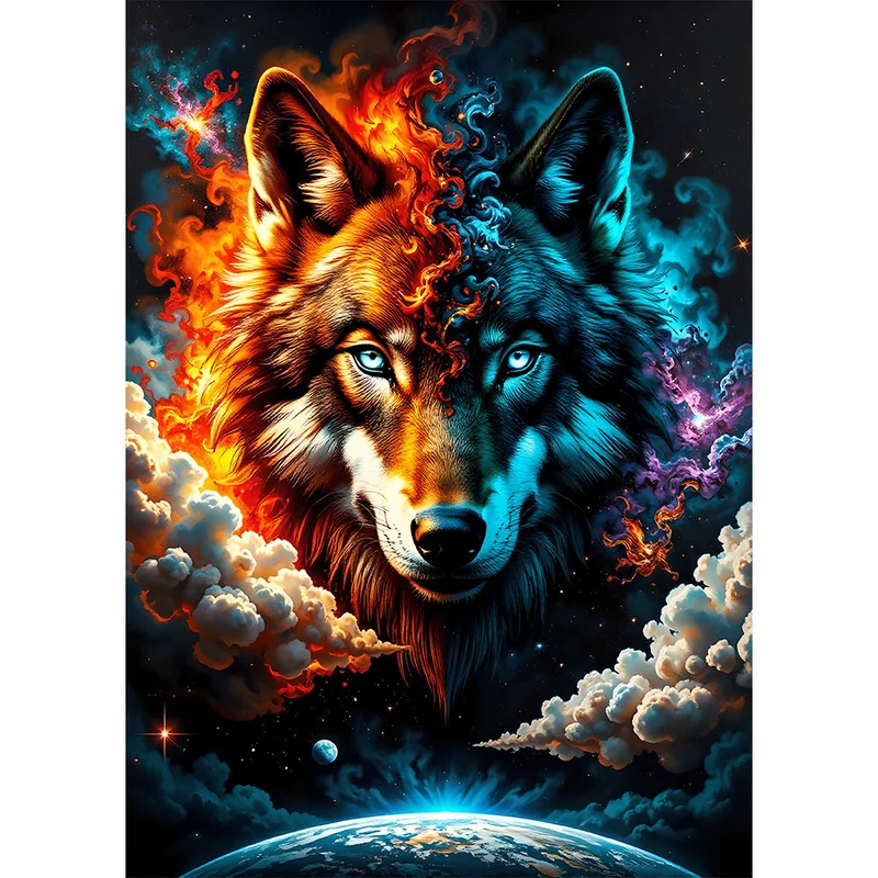 5D Diamond Painting – Feuer und Eis Wolf