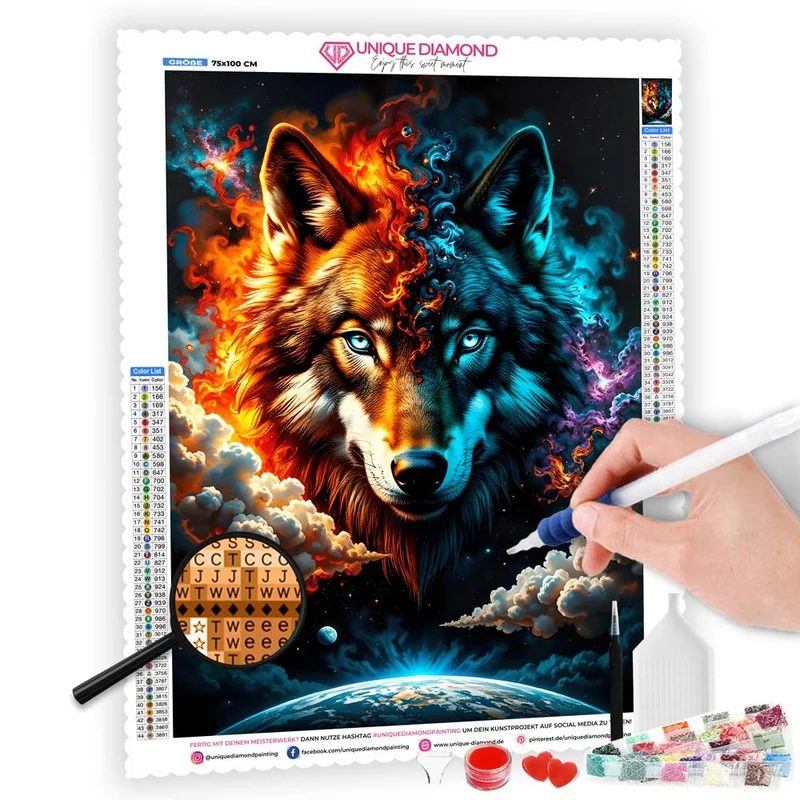 5D Diamond Painting – Feuer und Eis Wolf