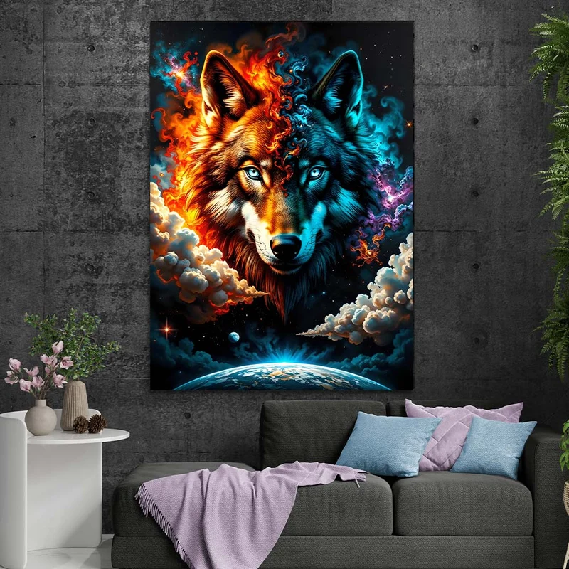 5D Diamond Painting – Feuer und Eis Wolf