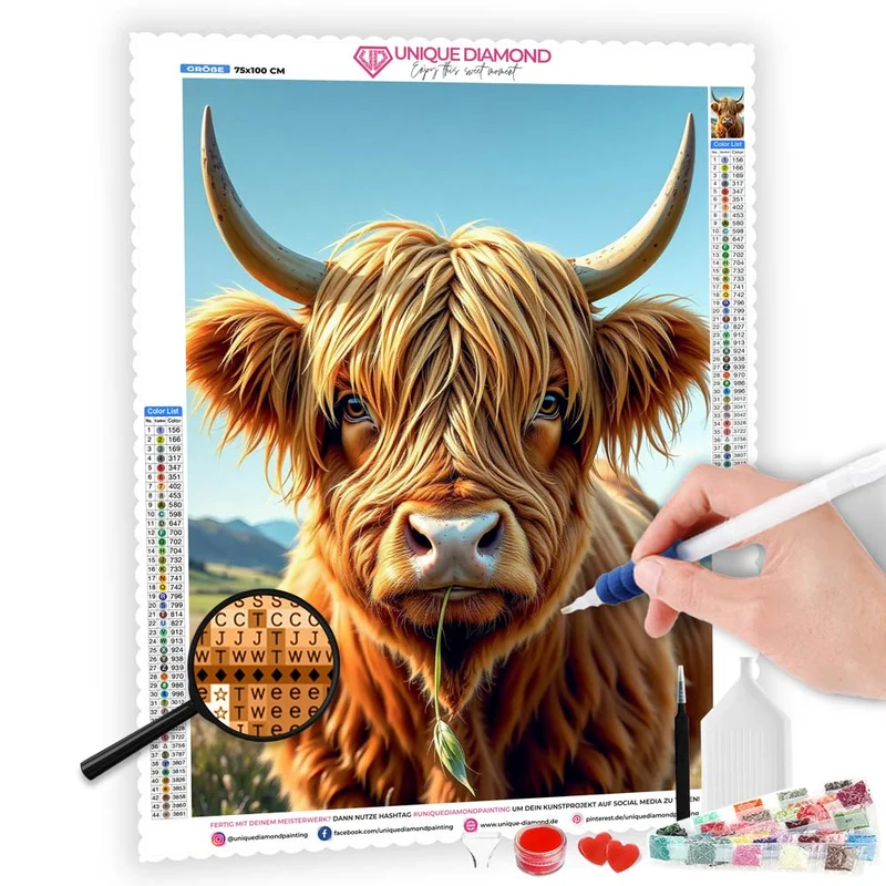 5D Diamond Painting – Hochlandrind im Sonnenlicht