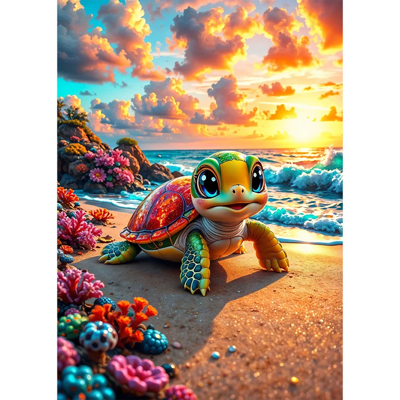5D Diamond Painting – Schildkrötenzauber am Meeresstrand