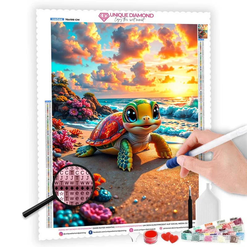 5D Diamond Painting – Schildkrötenzauber am Meeresstrand