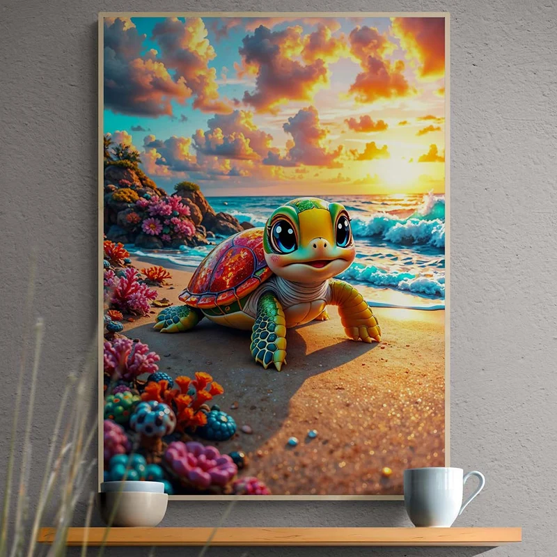 5D Diamond Painting – Schildkrötenzauber am Meeresstrand