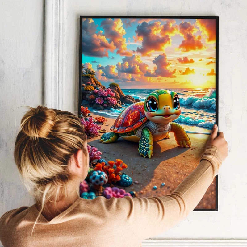 5D Diamond Painting – Schildkrötenzauber am Meeresstrand