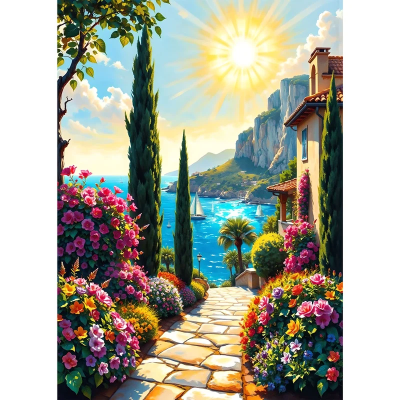 5D Diamond Painting – Mediterraner Gartenweg
