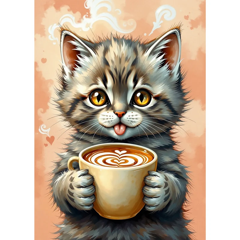 5D Diamond Painting – Bella, das Kaffeekätzchen