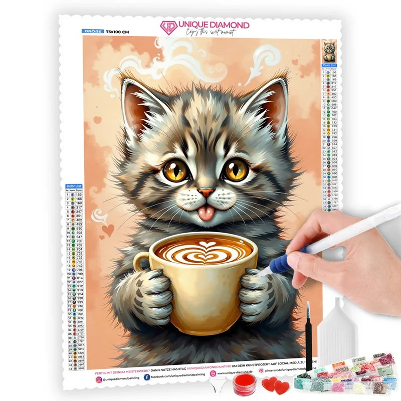 5D Diamond Painting – Bella, das Kaffeekätzchen