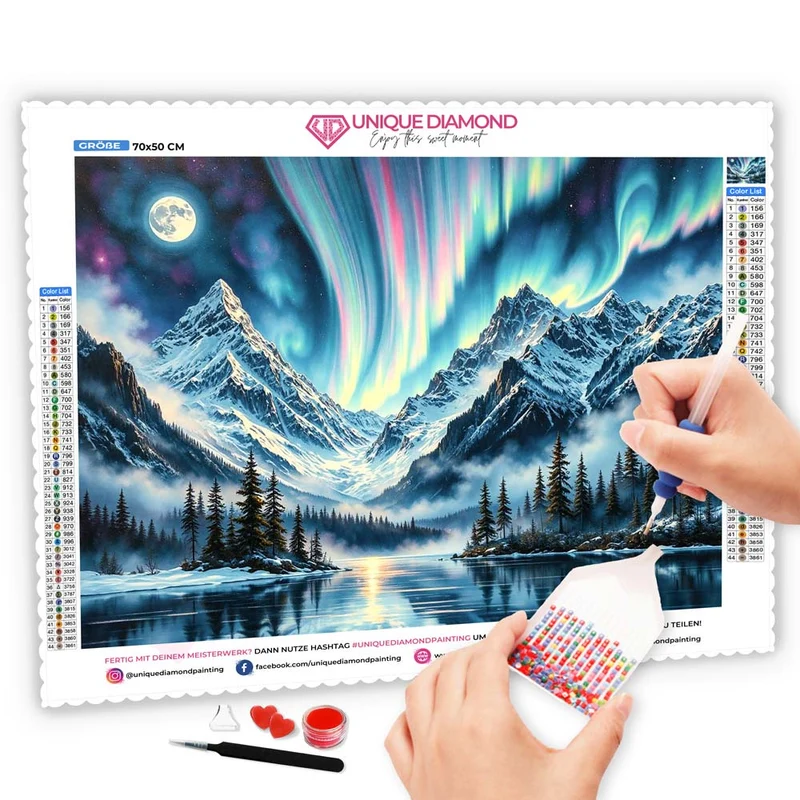 5D Diamond Painting - Polarlichter über den Bergen