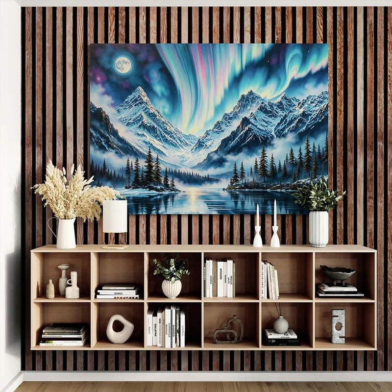 5D Diamond Painting - Polarlichter über den Bergen