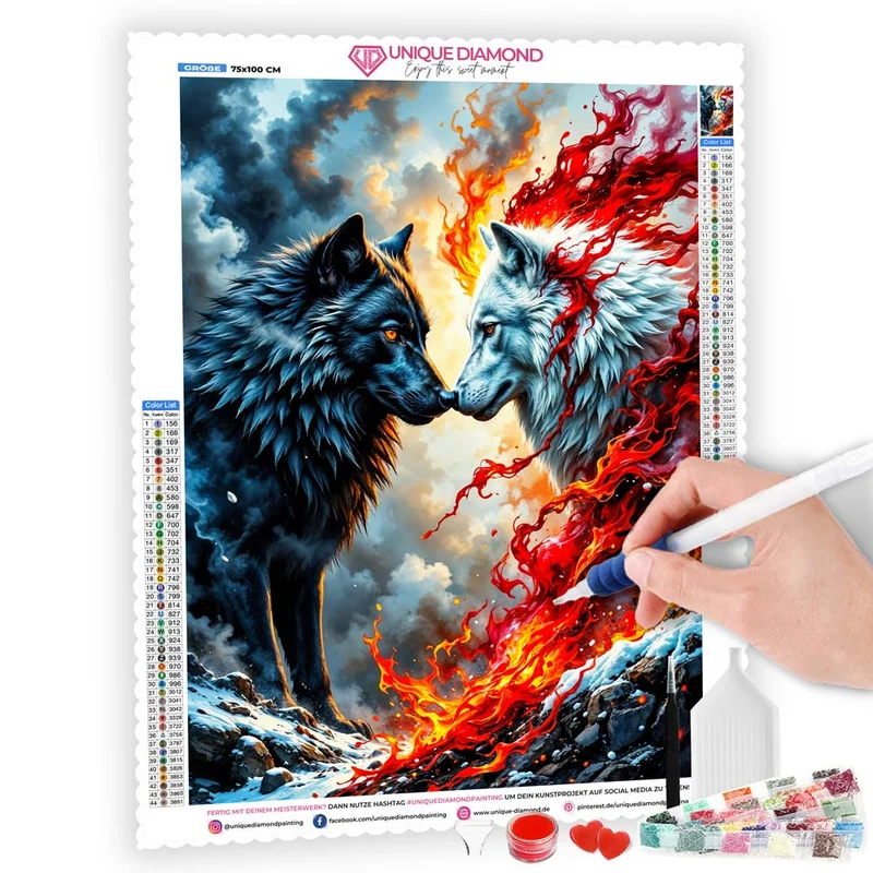 5D Diamond Painting – Wölfe des Feuers und Eises