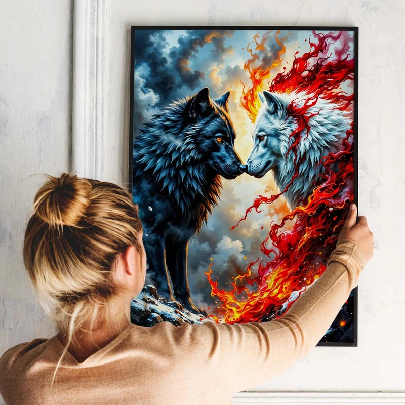5D Diamond Painting – Wölfe des Feuers und Eises