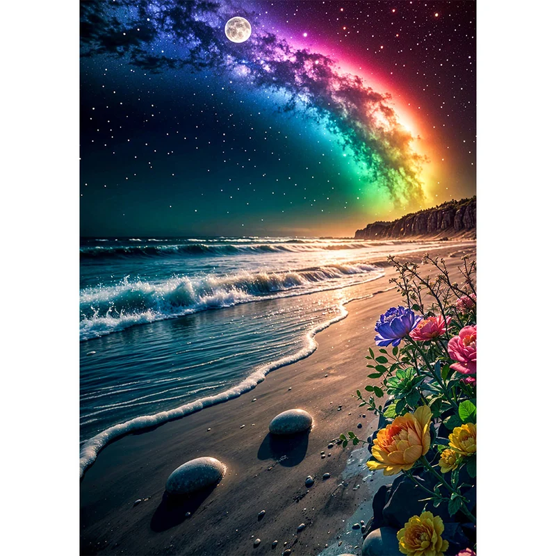 5D Diamond Painting – Sternenhimmel am Meeresufer