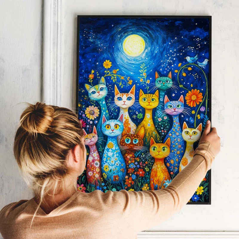 5D Diamond Painting - Nacht der Blumenkatzen