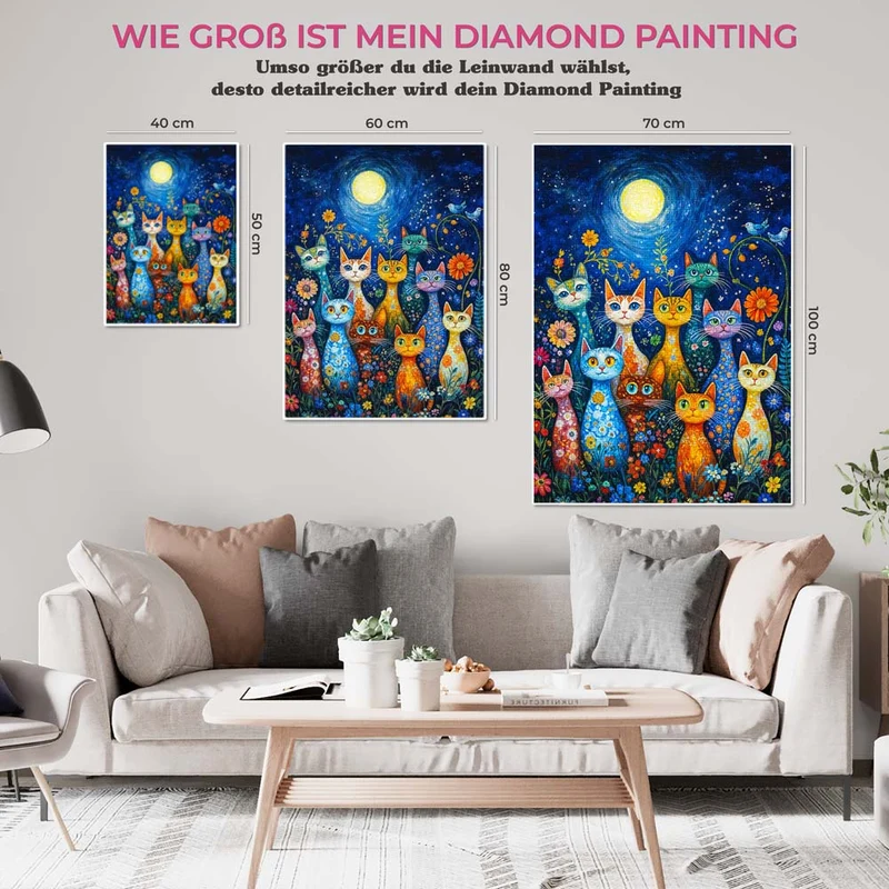 5D Diamond Painting - Nacht der Blumenkatzen
