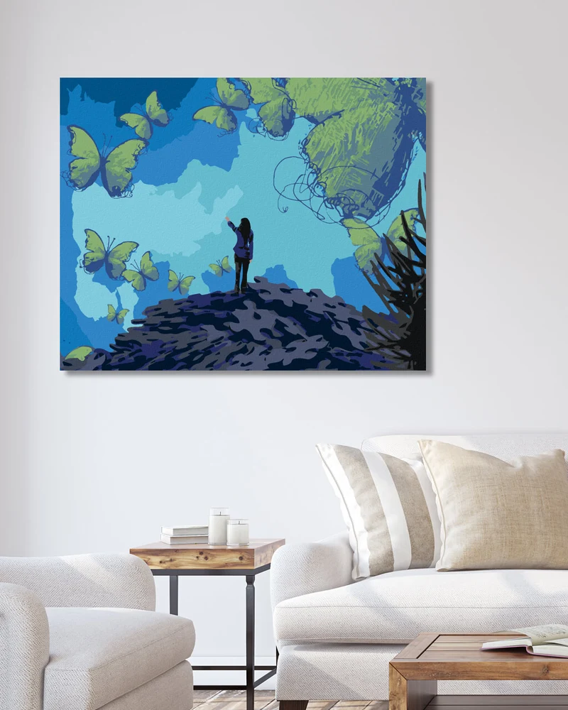Diamond painting - FRAU MIT SCHMETTERLINGEN UND EINEM PUZZLE