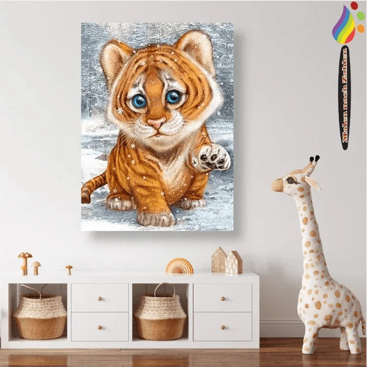 Kleiner Tiger im Winter - Malen nach Zahlen