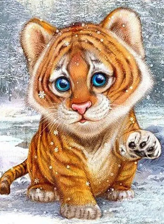 Kleiner Tiger im Winter - Malen nach Zahlen