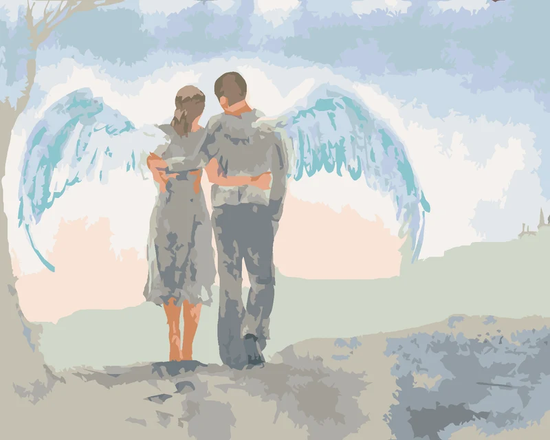Diamond painting - FRAU MIT MANN UND FLÜGELN