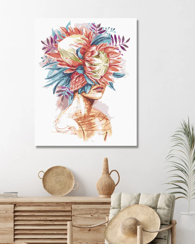 Diamond painting - FRAU MIT PROTEA IM HAAR