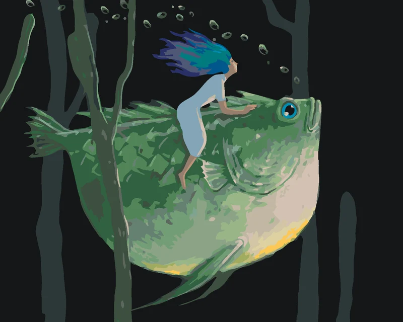 Diamond painting - SITZENDE FRAU AUF EINEM RIESIGEN FISCH