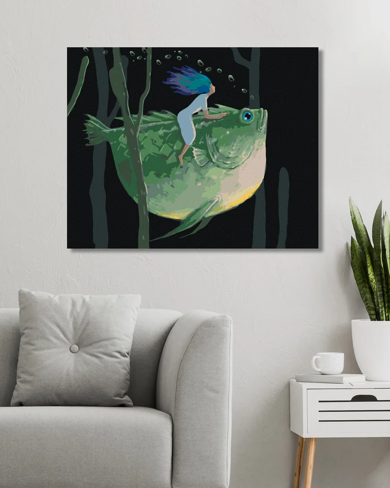 Diamond painting - SITZENDE FRAU AUF EINEM RIESIGEN FISCH