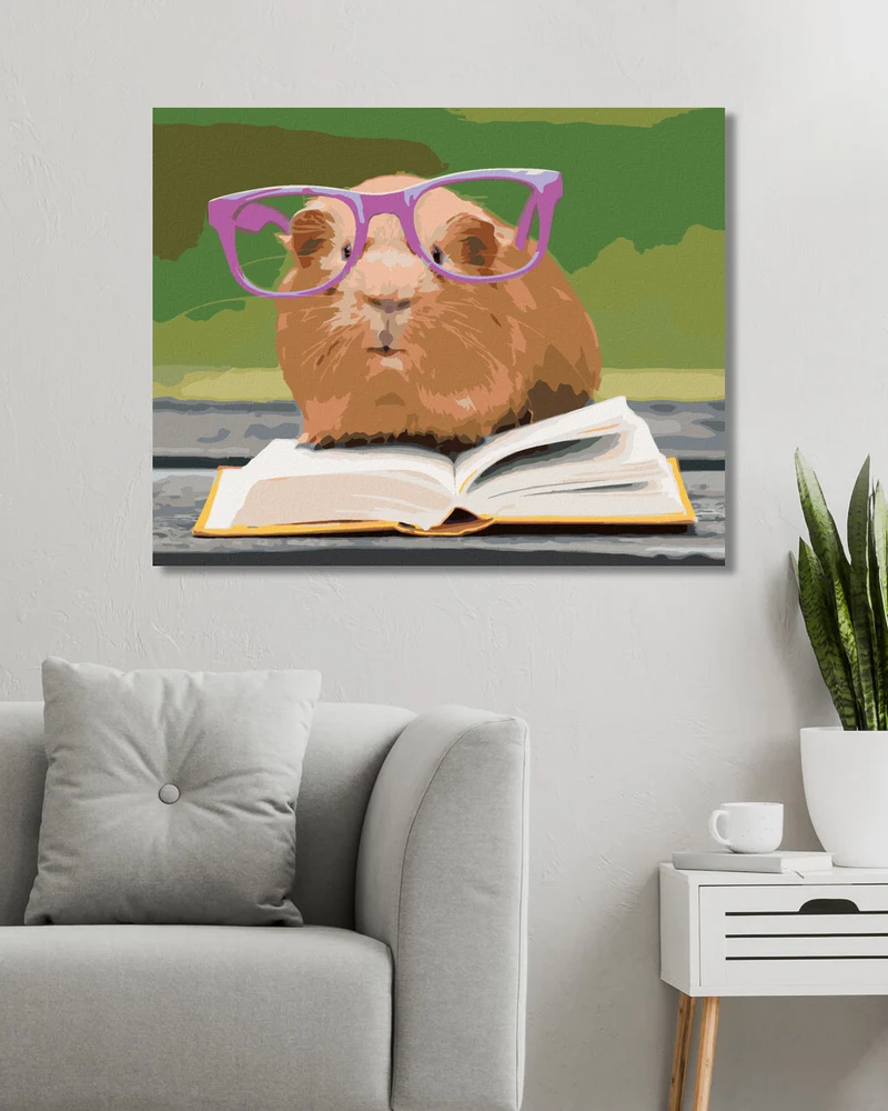 Diamond painting - MEERSCHWEINCHEN MIT BRILLE LIEST EIN BUCH