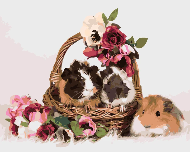 Diamond painting - MEERSCHWEINCHEN IN DEM BLUMENKORB
