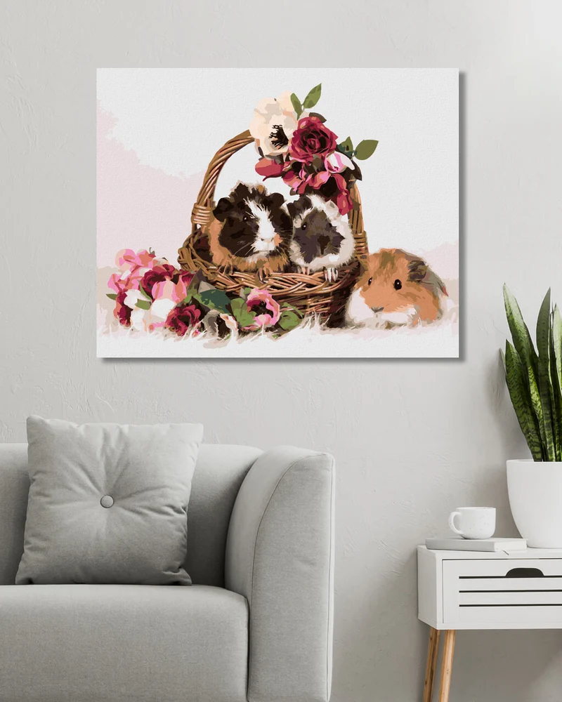 Diamond painting - MEERSCHWEINCHEN IN DEM BLUMENKORB