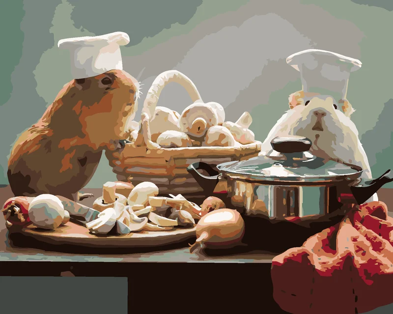 Diamond painting - MEERSCHWEINCHEN KOCHEN MITTAGESSEN