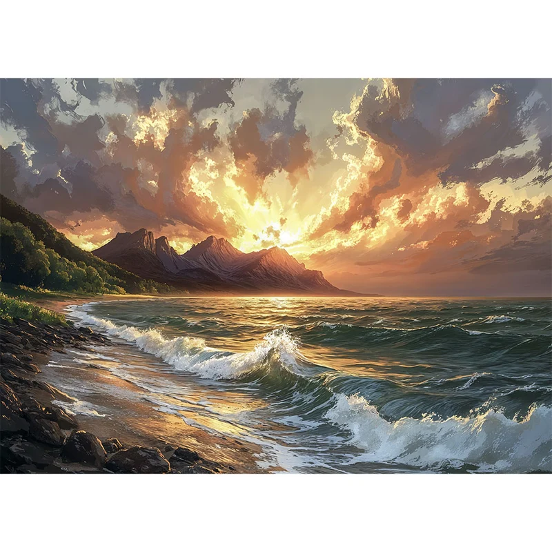 5D Diamond Painting – Goldenes Abendlicht am Meer