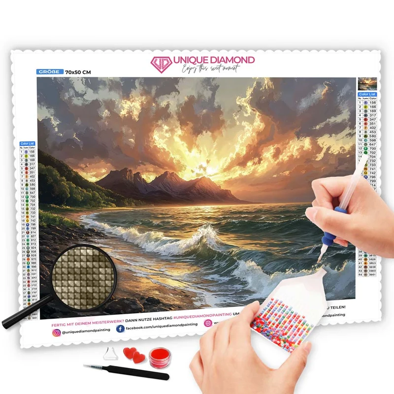 5D Diamond Painting – Goldenes Abendlicht am Meer