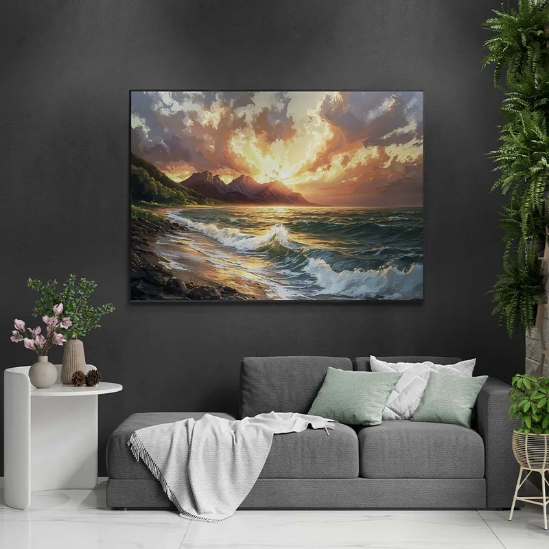 5D Diamond Painting – Goldenes Abendlicht am Meer