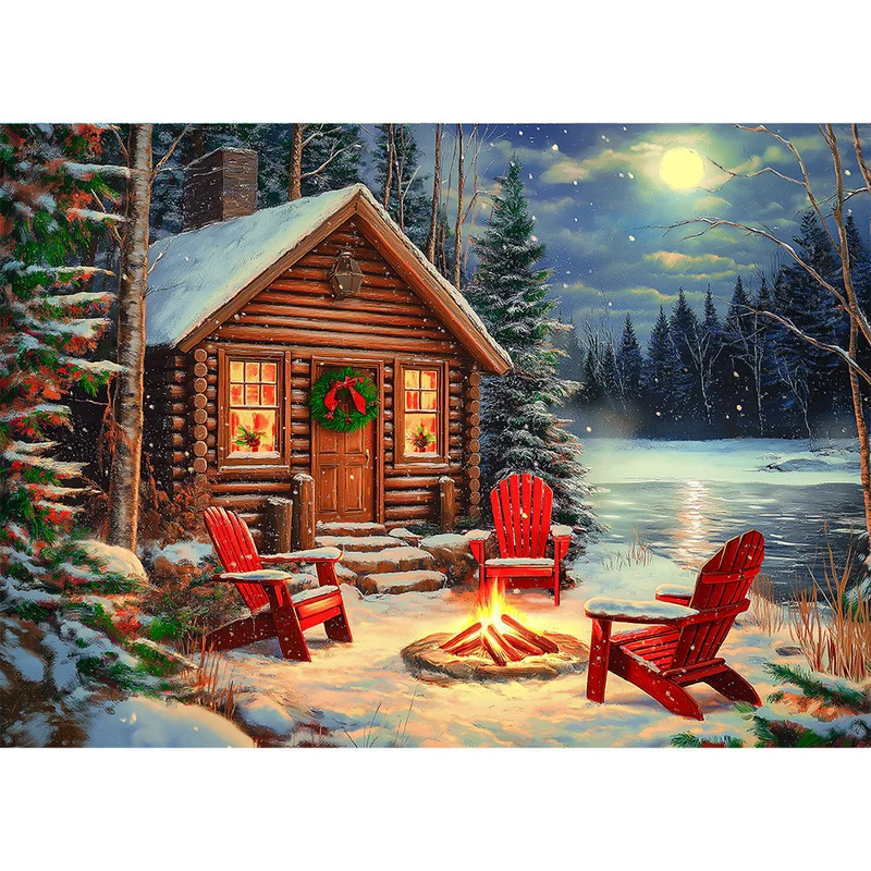 5D Diamond Painting – Gemütliche Winterhütte