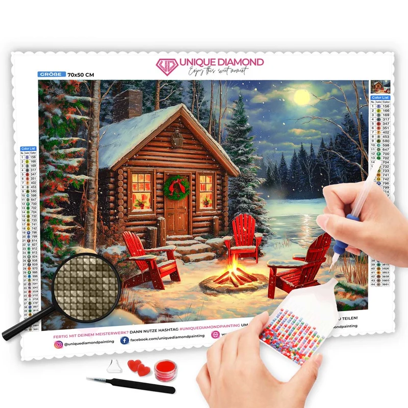 5D Diamond Painting – Gemütliche Winterhütte