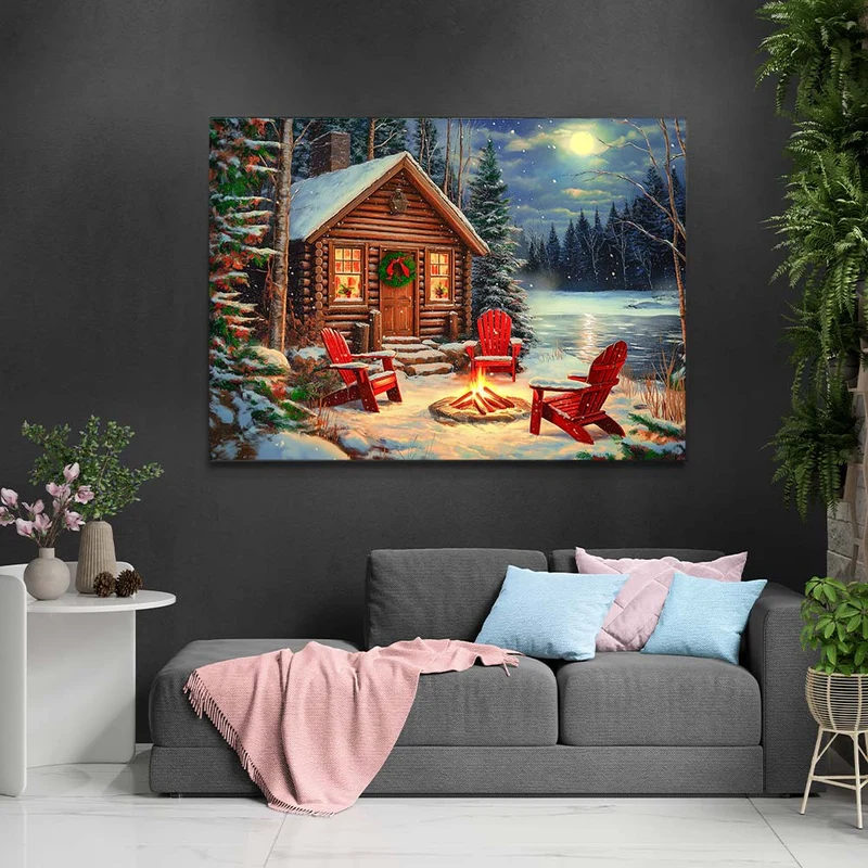 5D Diamond Painting – Gemütliche Winterhütte