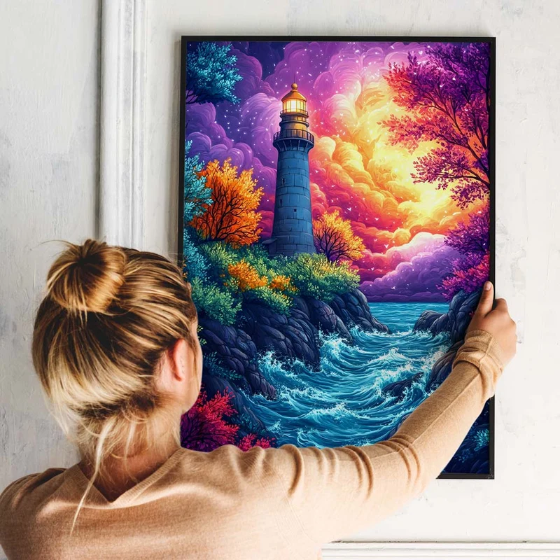 5D Diamond Painting - Leuchtturm bei Sonnenuntergang