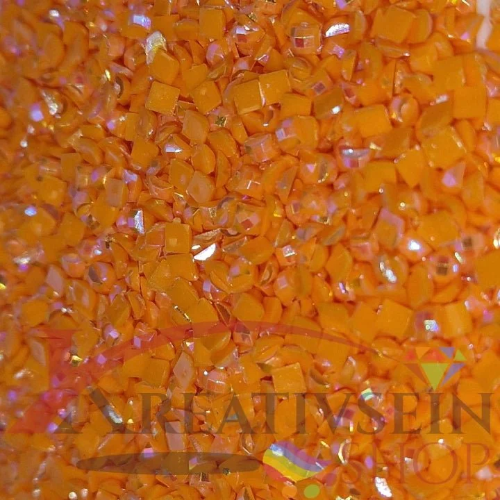DMC 741 Tangerine MED - eckige Steine - Aurora Borealis (AB) - Diamond Painting