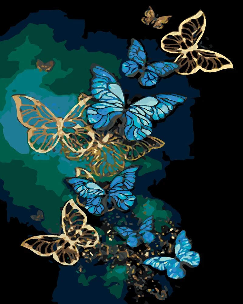 Diamond painting - BLAU-GOLDENE SCHMETTERLINGE