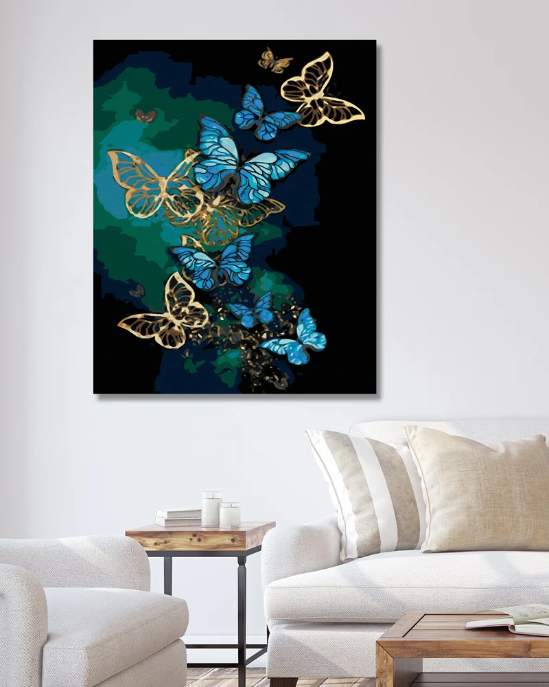 Diamond painting - BLAU-GOLDENE SCHMETTERLINGE