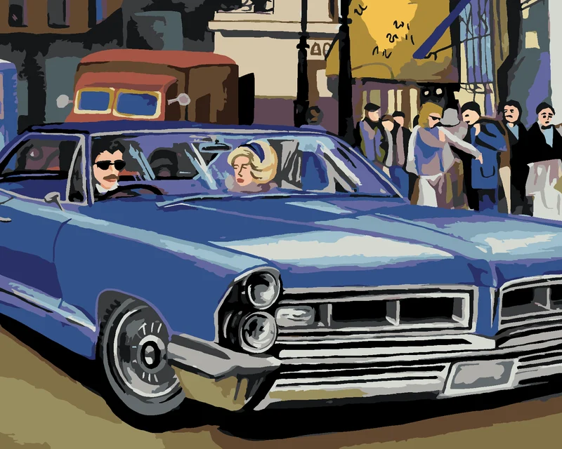Diamond painting - BLAUES RETRO AUTO