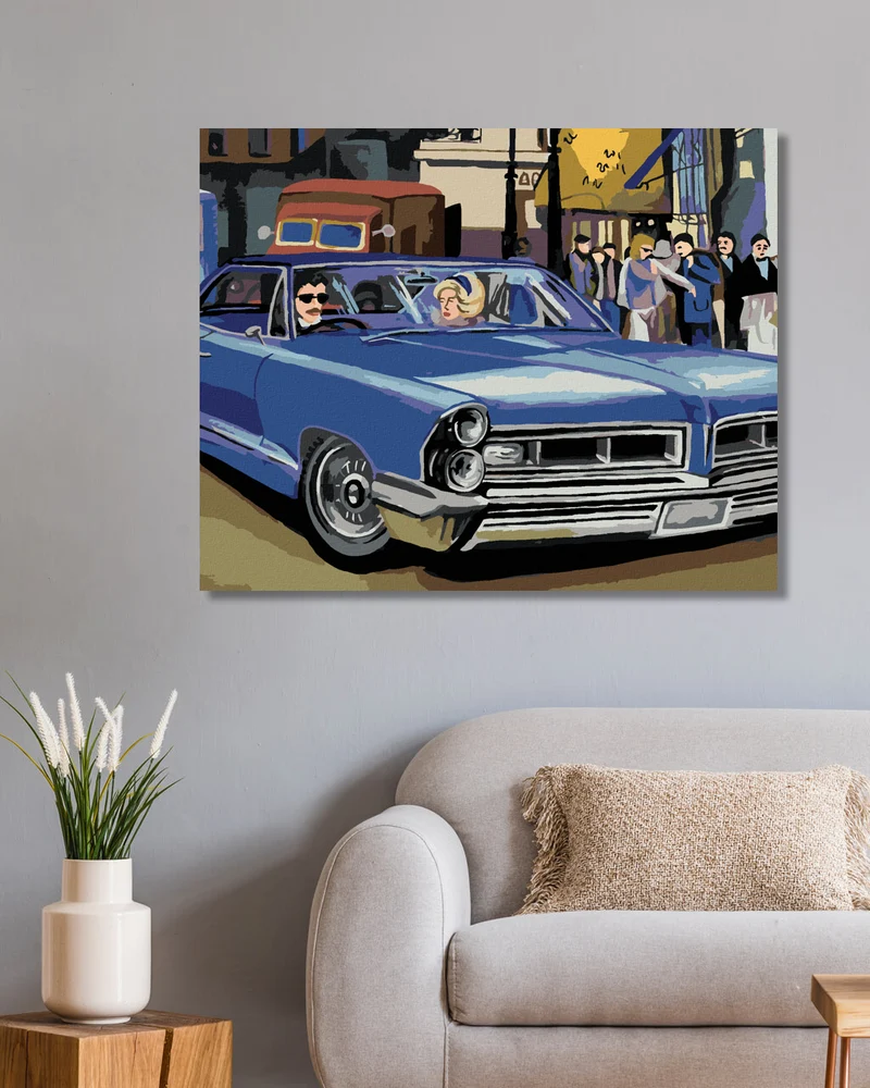 Diamond painting - BLAUES RETRO AUTO