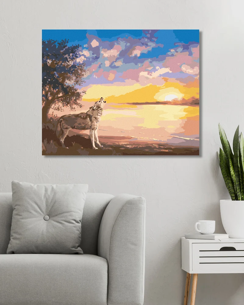Diamond painting - HEULENDER WOLF UND SONNENUNTERGANG AM WASSER (D. RUSTY RUST)